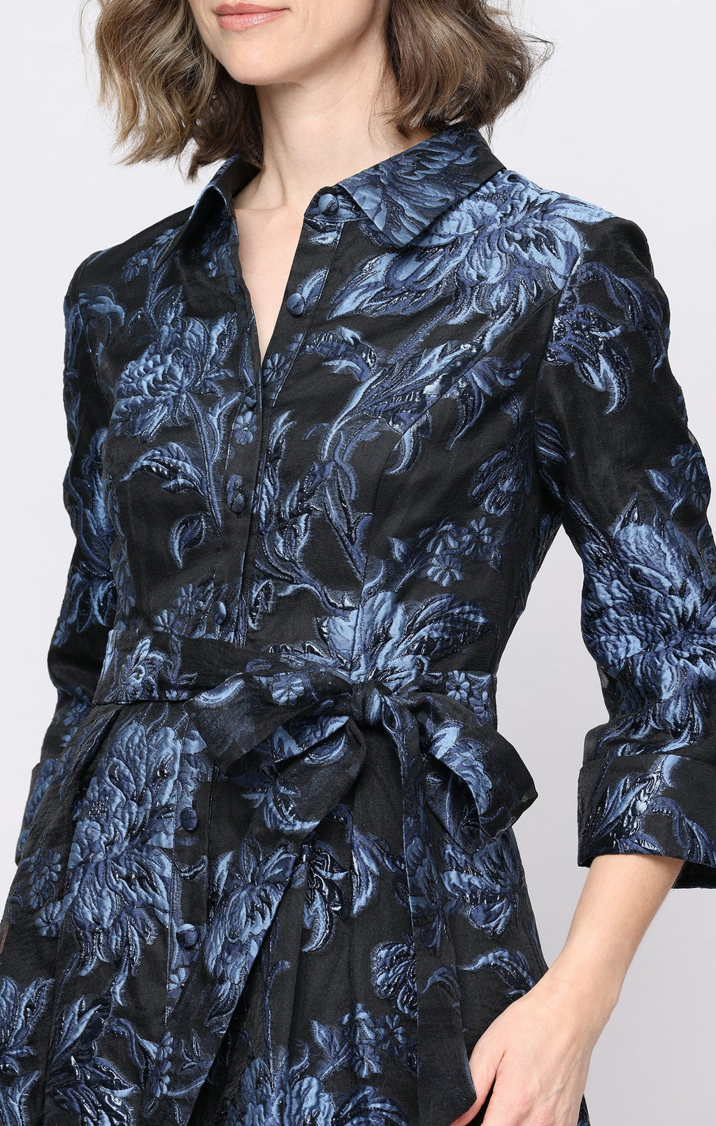 Gwen Jacquard Surplice-Neckline Gown