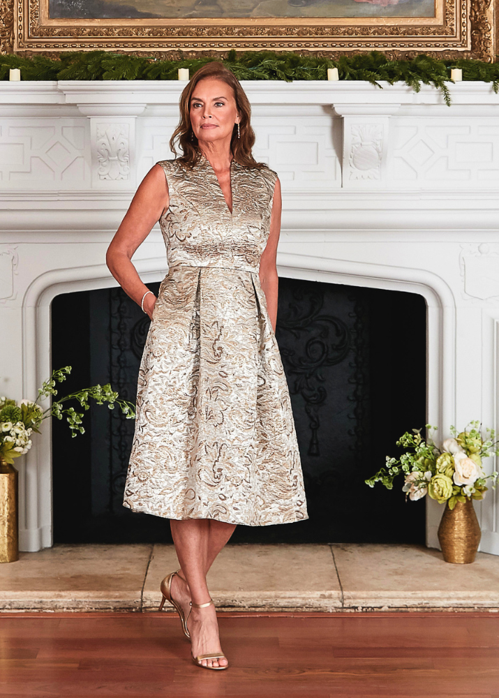 Valerie Jacquard V-Neck A-Line Dress