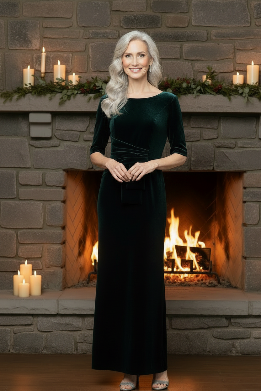 Plus Laura Velvet Boatneck Gown