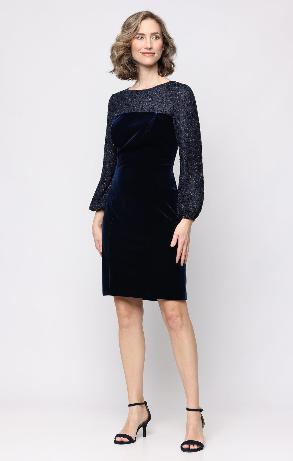 Hayley Stretch Velvet Illusion-Neckline Sheath Dress
