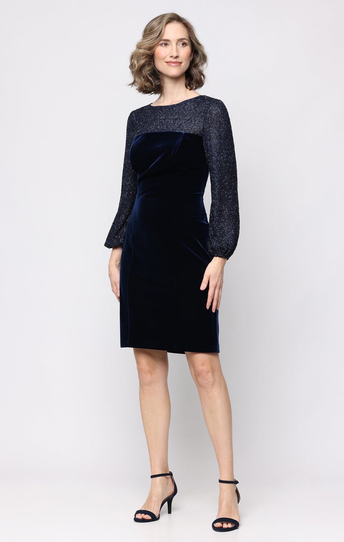 Hayley Stretch Velvet Illusion-Neckline Sheath Dress