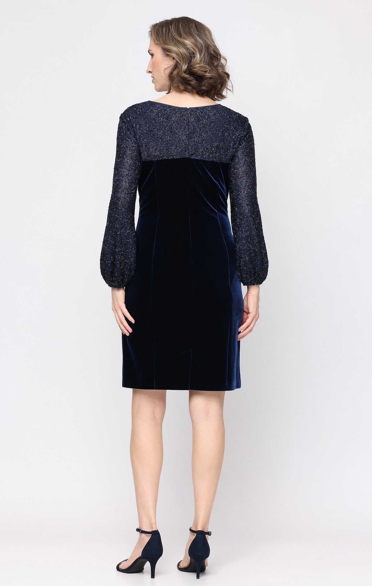 Hayley Stretch Velvet Illusion-Neckline Sheath Dress