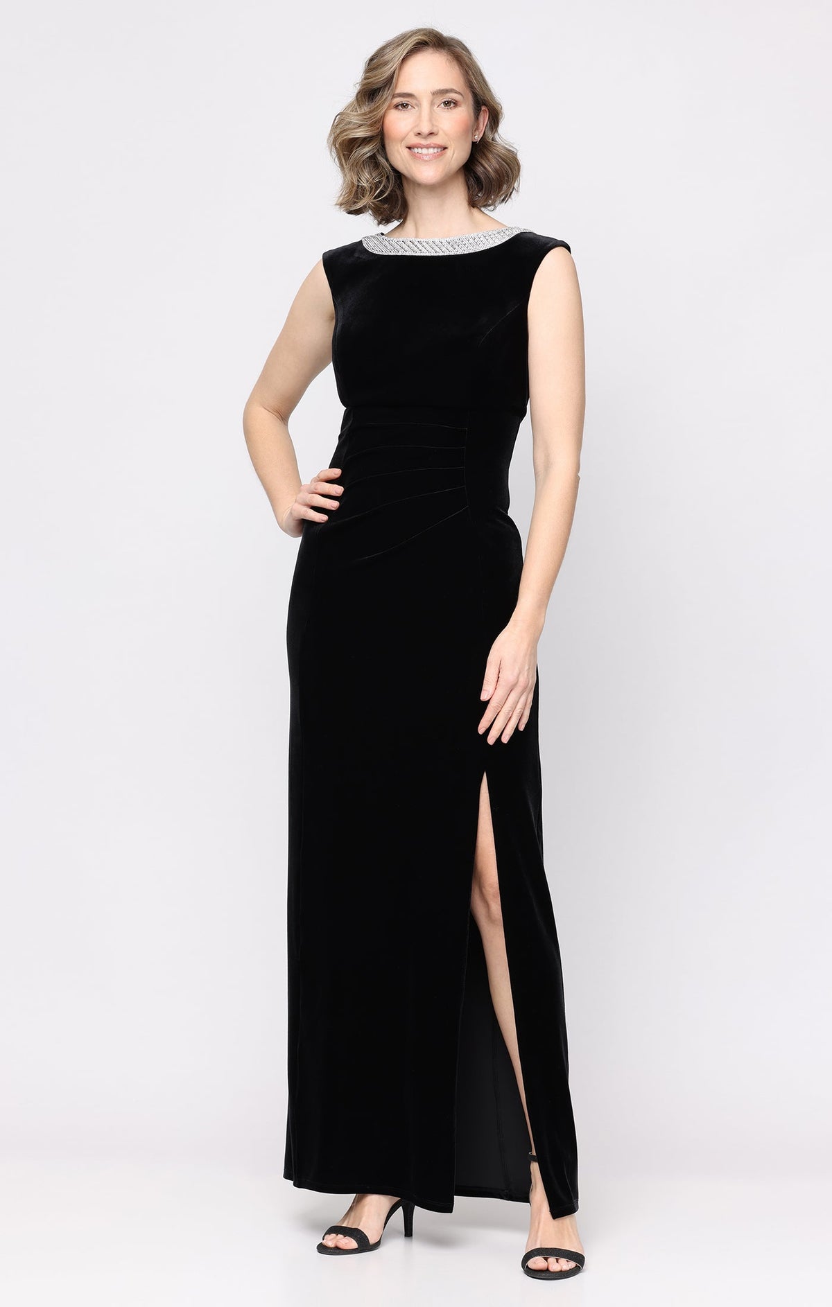 Lucy Stretch Velvet Boatneck Gown