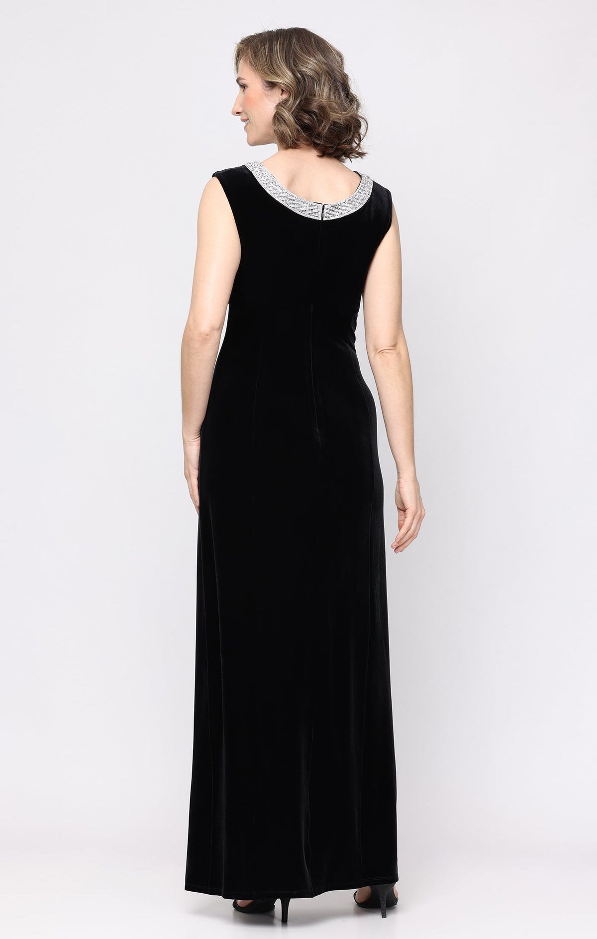 Lucy Stretch Velvet Boatneck Gown
