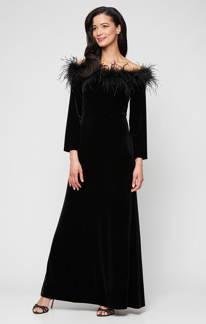 Stretch Velvet Off-The-Shoulder Gown