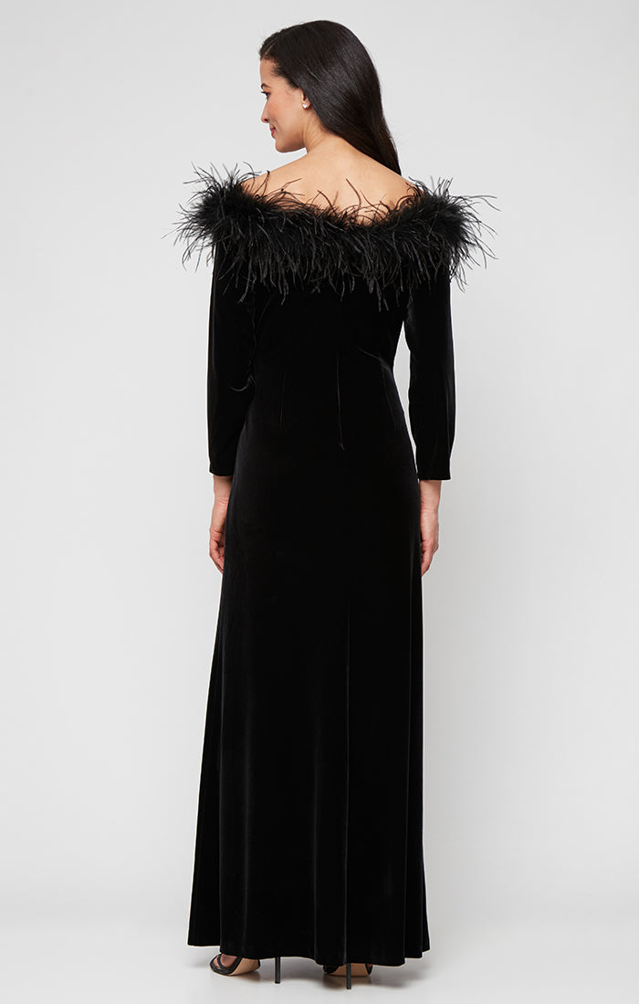 Stretch Velvet Off-The-Shoulder Gown