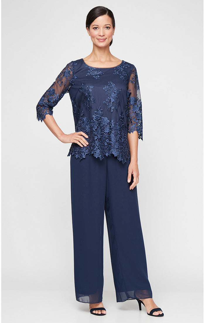 Chiffon Straight-Leg Pant