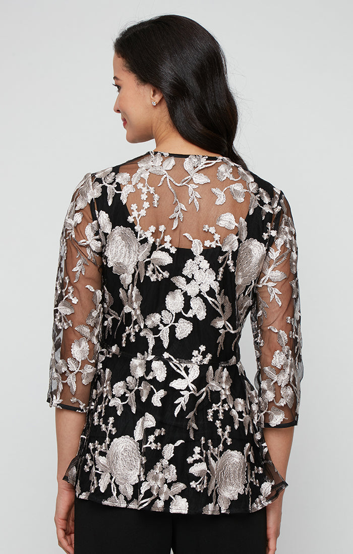 Embroidered Tulle Scoop-Neck Twinset