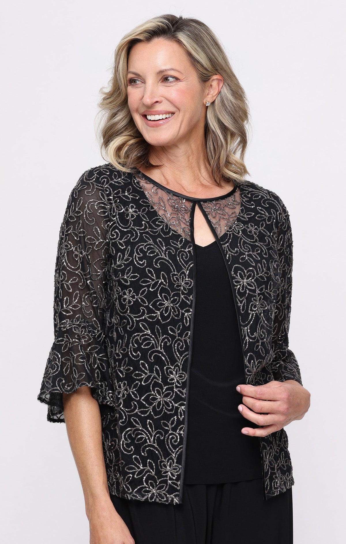 3/4 Sleeve Embroidered Mock Twinset