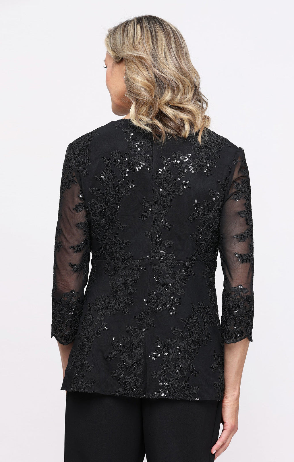 3/4 Sleeve Mesh Embroidered Empire Waist Blouse