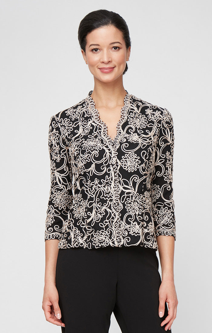 Embroidered Tulle Scallop Blouse