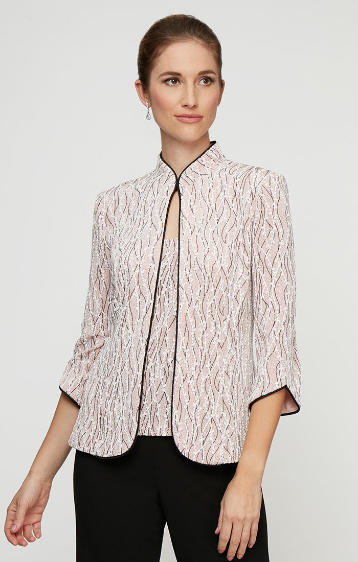 Glitter Knit Mandarin-Collar Twinset