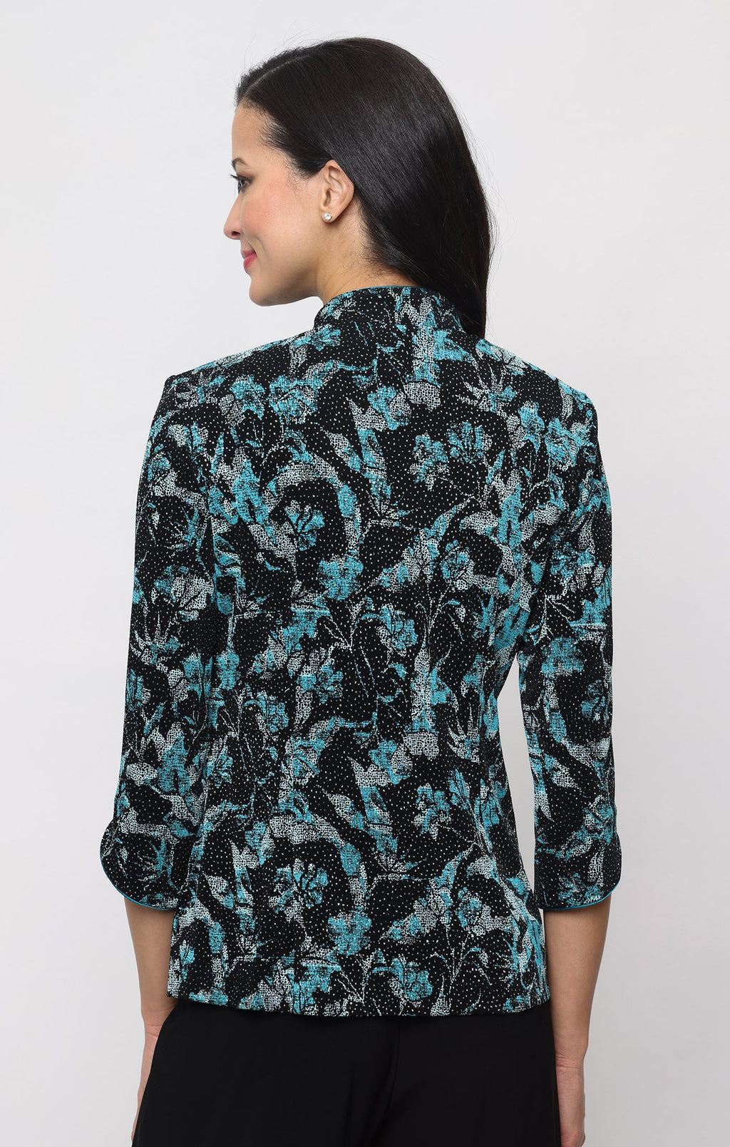 Glitter Knit & Printed Mandarin-Collar Twinset