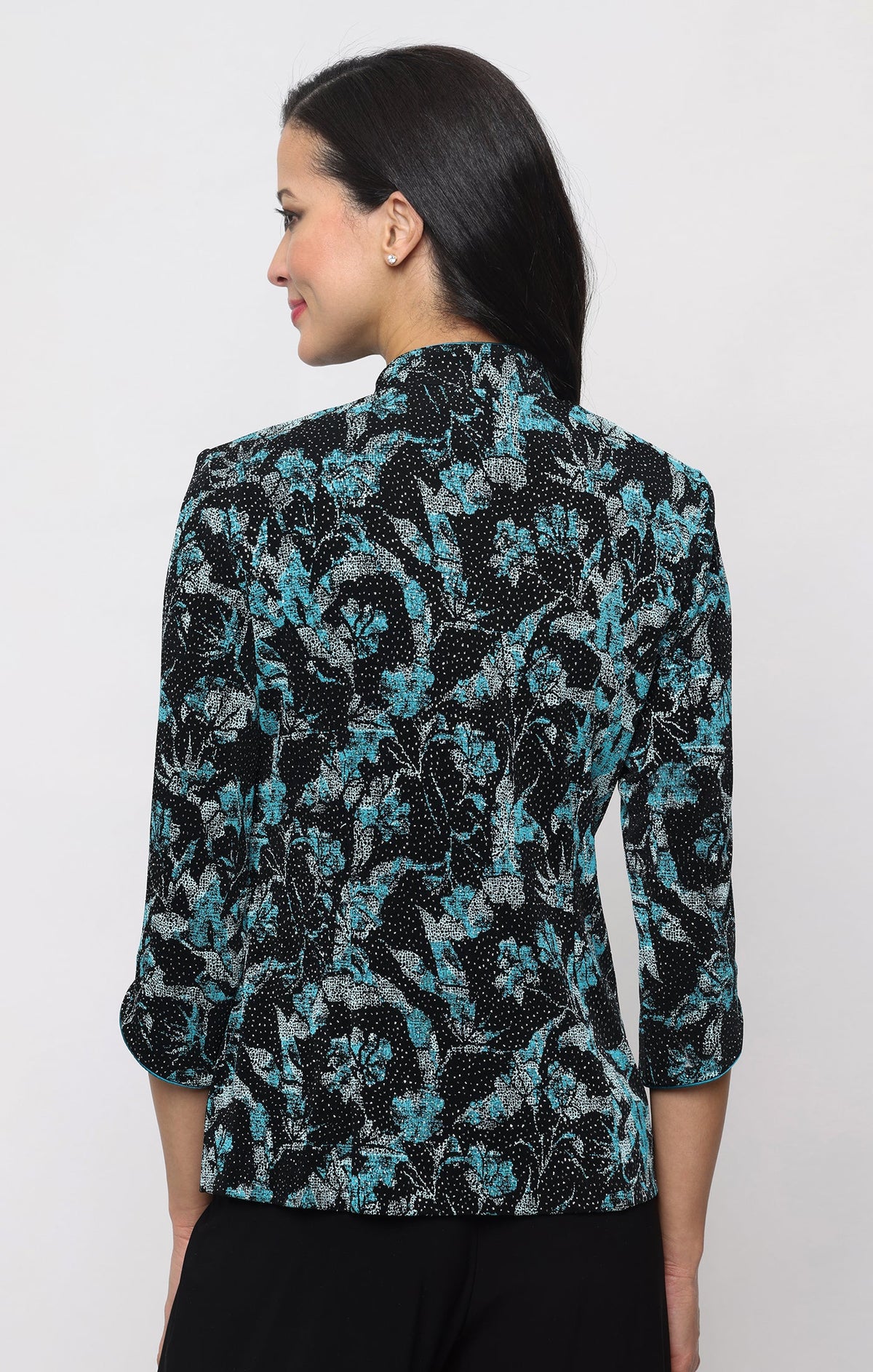 Glitter Knit & Printed Mandarin-Collar Twinset