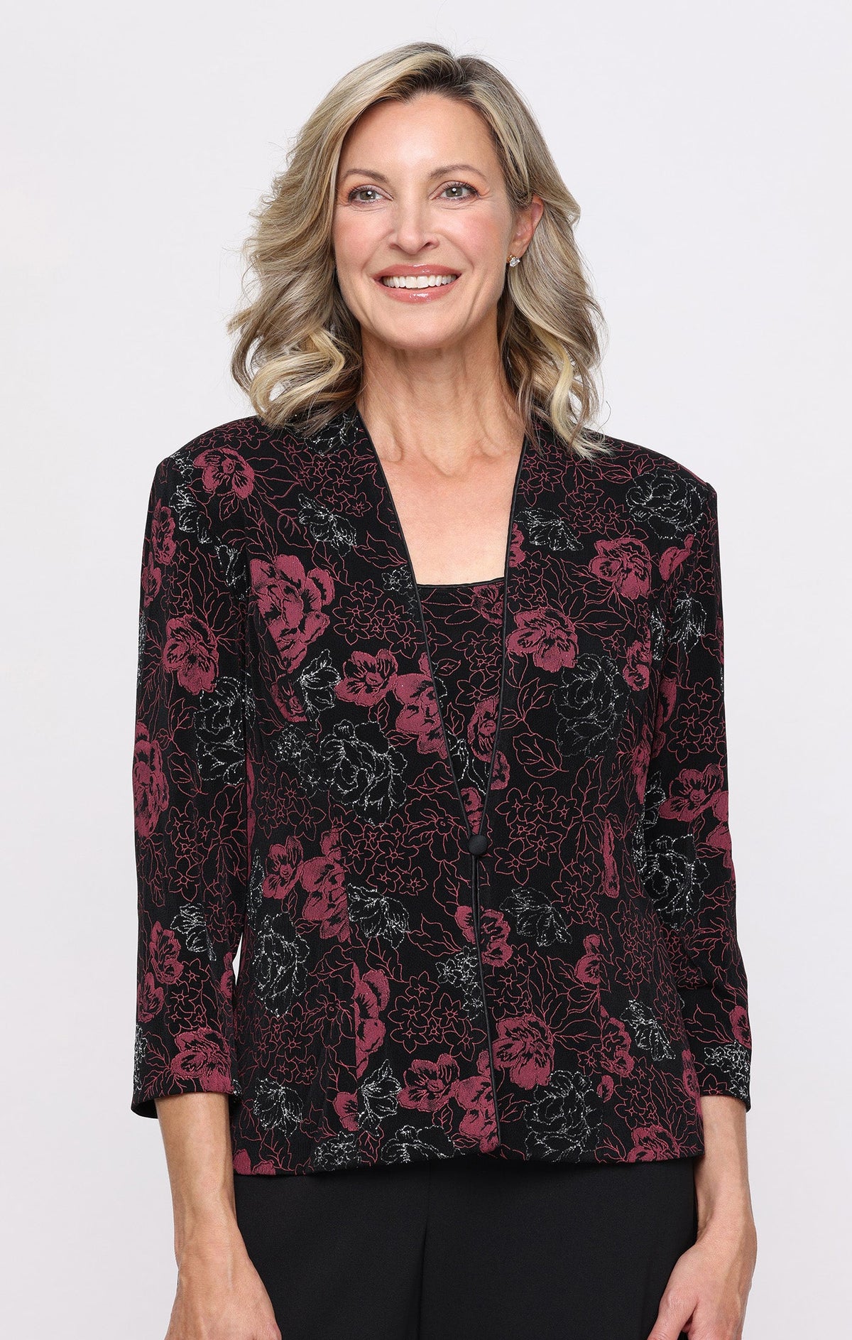 3/4 Sleeve Printed Glitter Knit Twinset