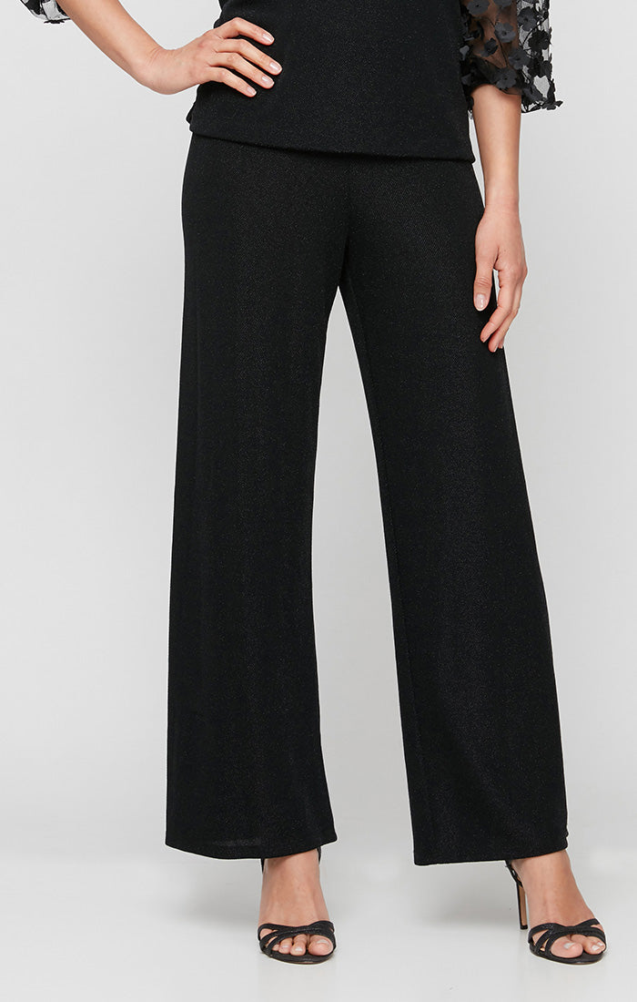 Metallic Knit Straight-Leg Pant