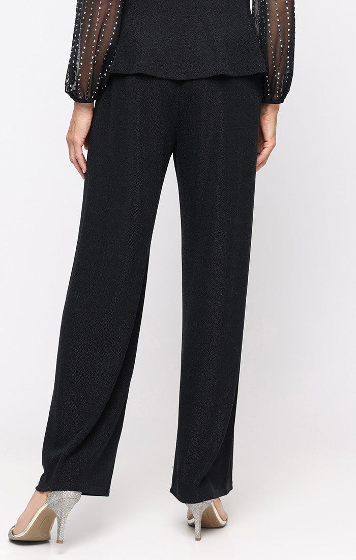 Metallic Knit Straight-Leg Pant