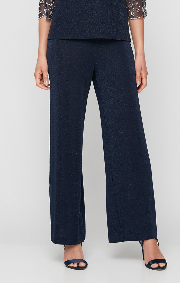Metallic Knit Straight-Leg Pant