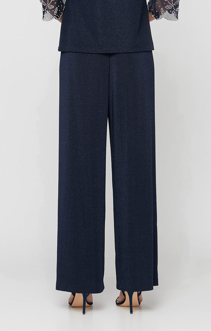Metallic Knit Straight-Leg Pant
