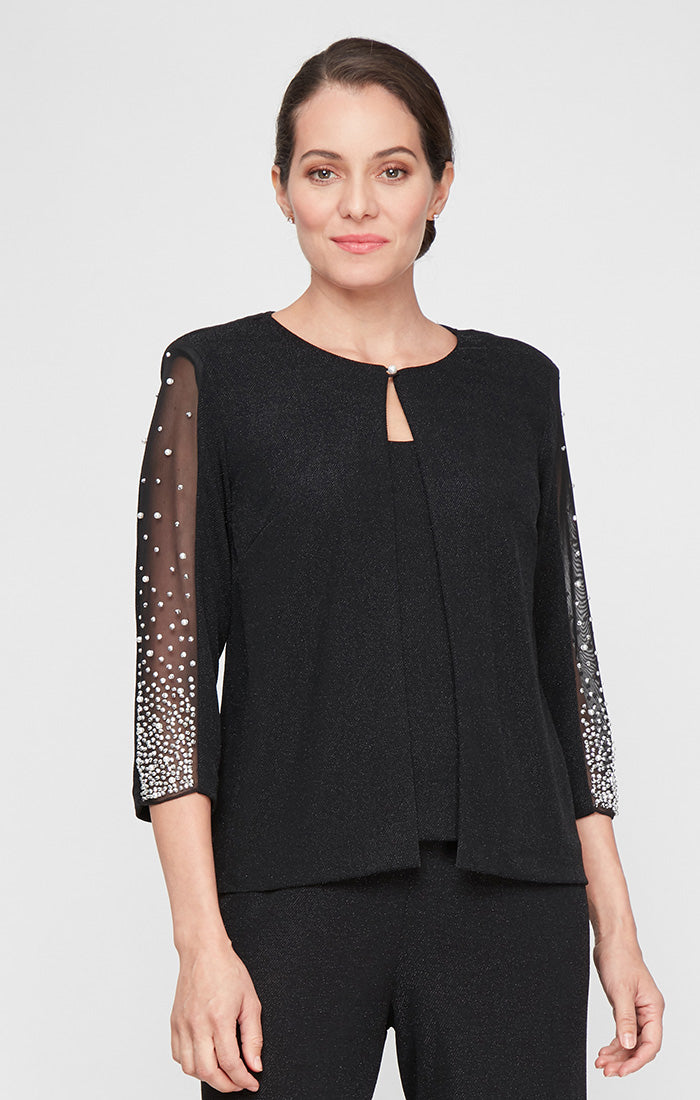 Metallic Knit Twinset With A Hook Neck Closure