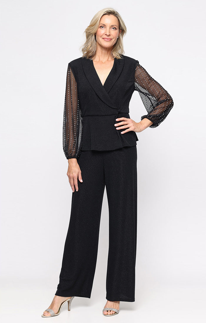 Metallic Knit Straight-Leg Pant