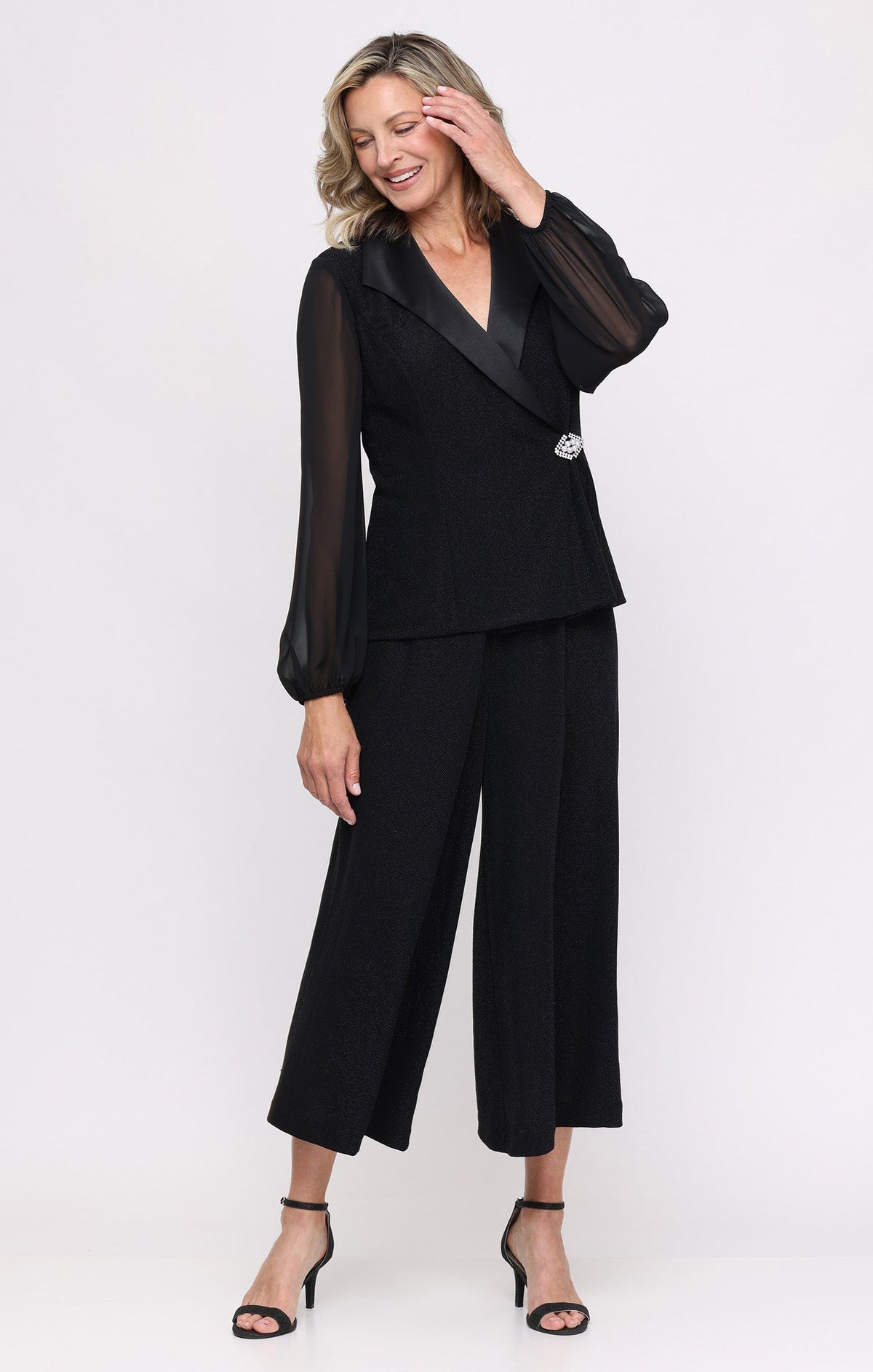 Metallic Knit Wide-Leg Pant
