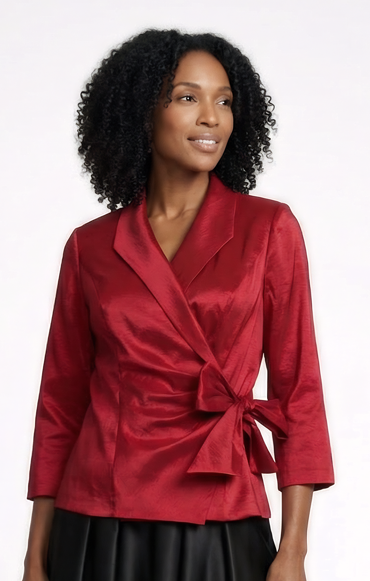 Stretch Taffeta Surplice-Neckline Blouse