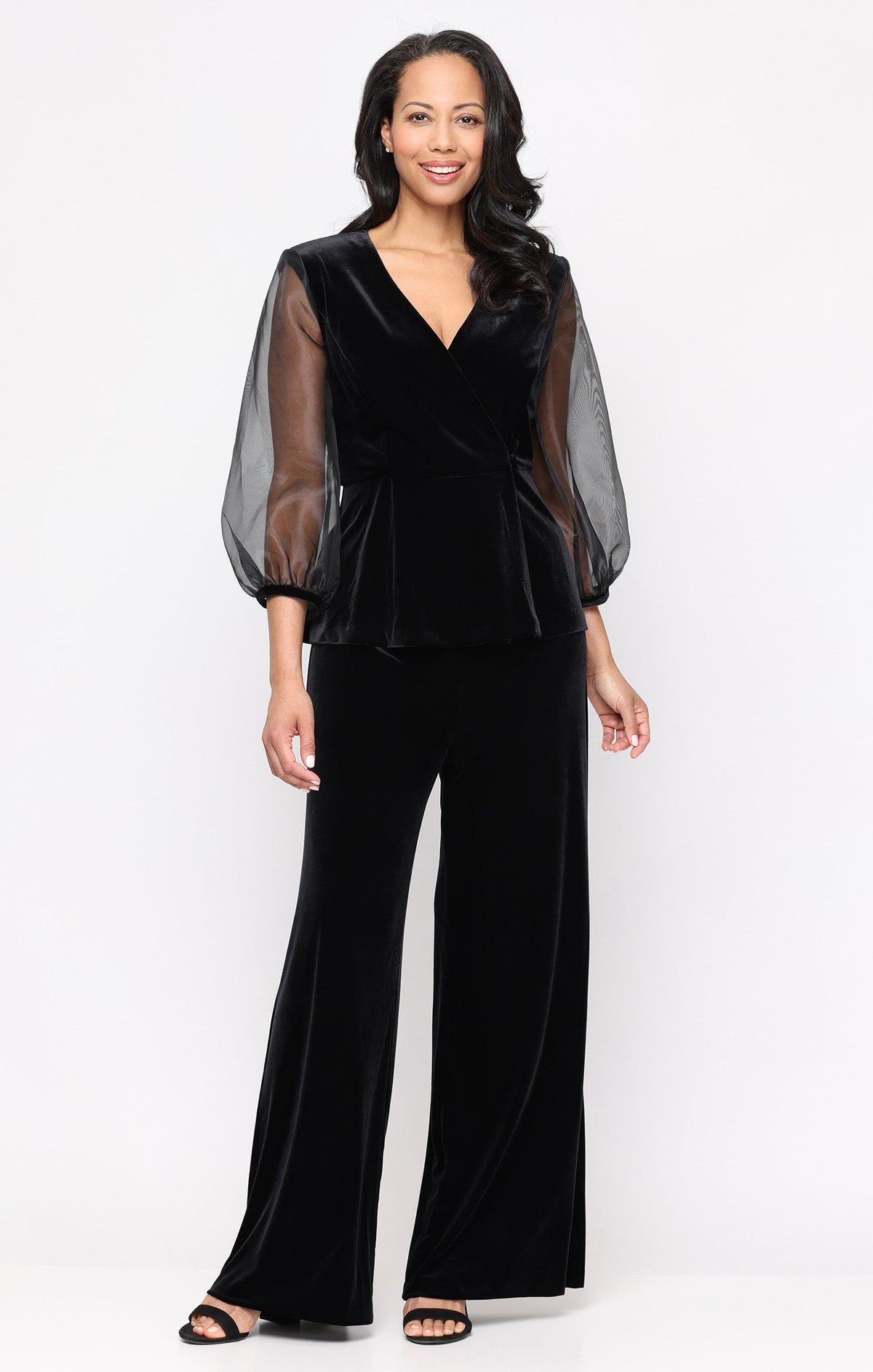 Stretch Velvet Surplice-Neckline Blouse