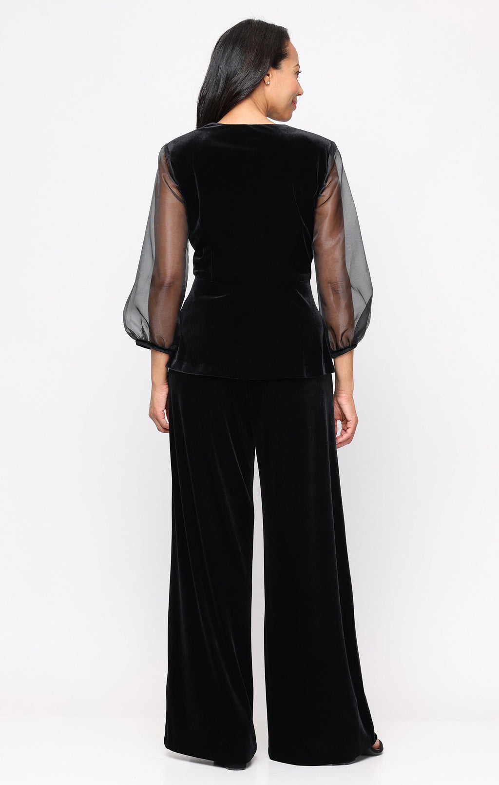 Stretch Velvet Surplice-Neckline Blouse