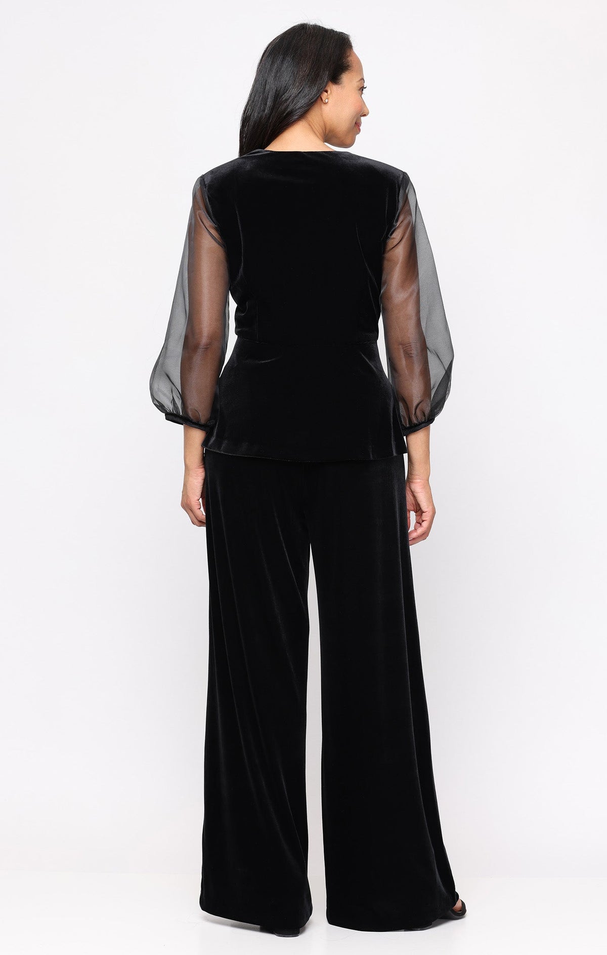 Stretch Velvet Surplice-Neckline Blouse