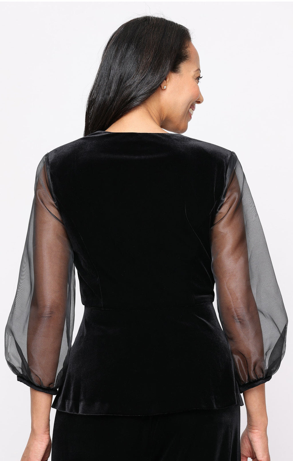 Stretch Velvet Surplice-Neckline Blouse