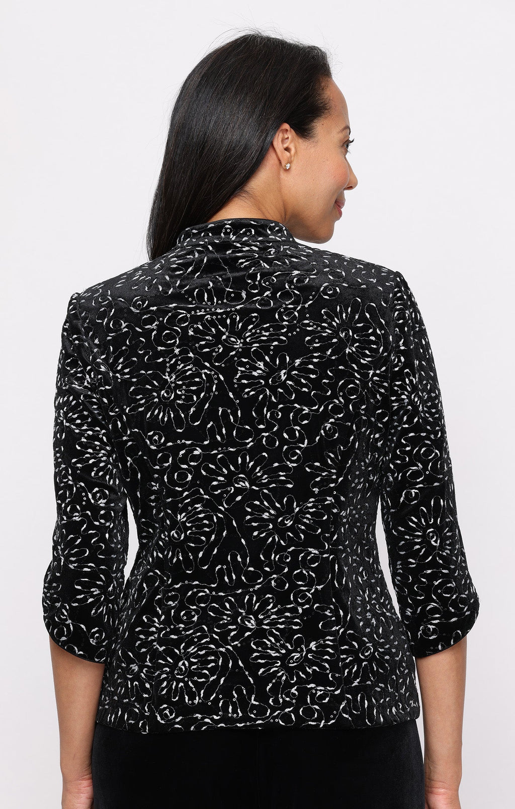 Stretch Velvet & Corded Mandarin-Collar Twinset