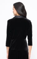 3/4 Sleeve Stretch Velvet Blouse with Satin Collar