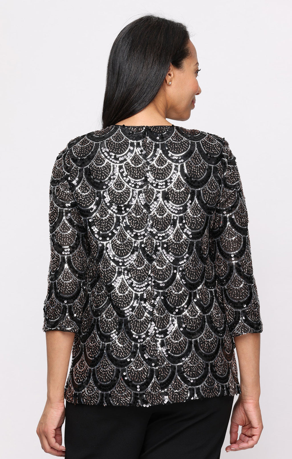3/4 Sleeve Sequin Mock Twinset With Attached Jacket
