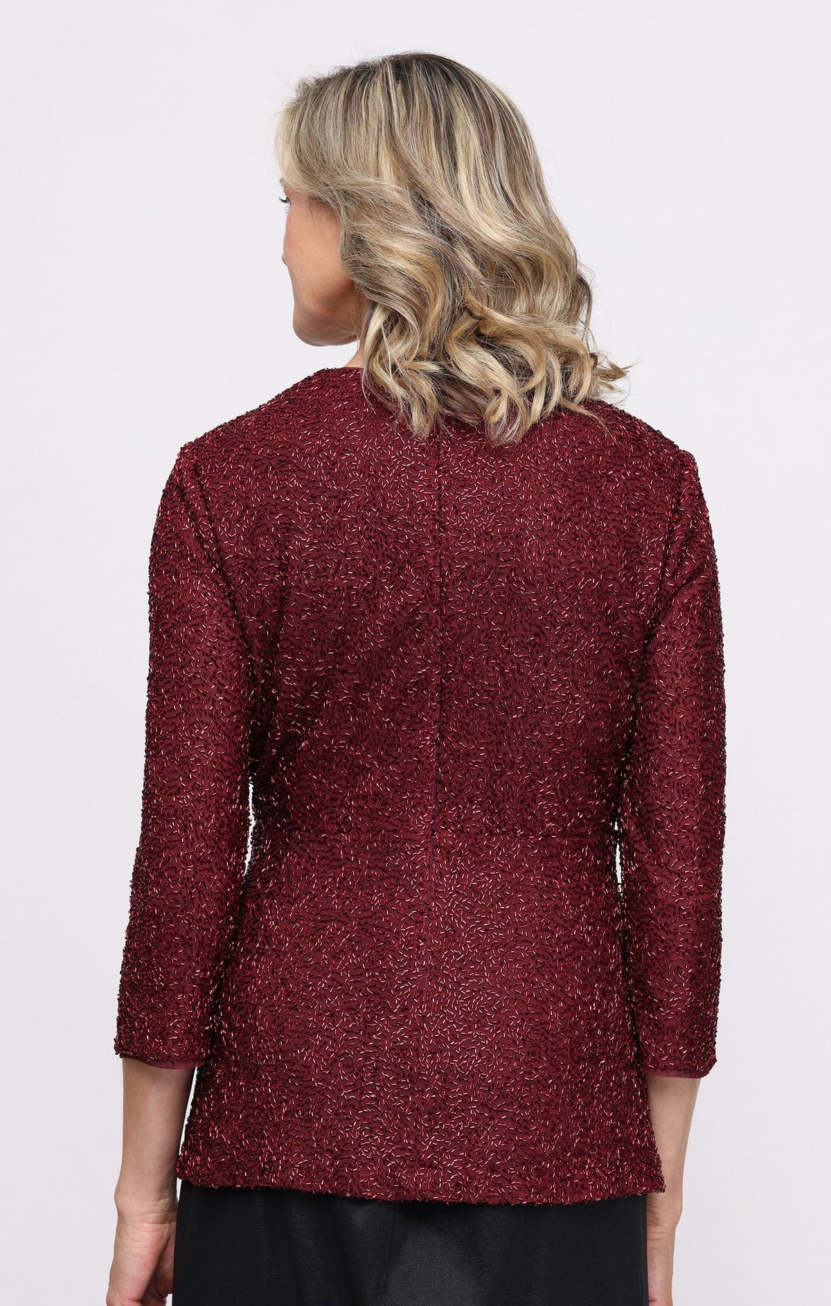 3/4 Sleeve Beaded Mesh Blouse