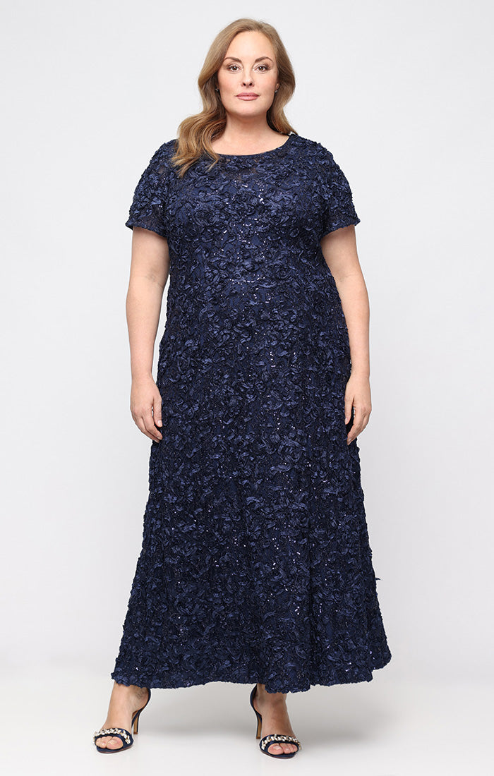 Plus Tiffany Soutache Sequin Lace Illusion-Neckline A-Line Gown