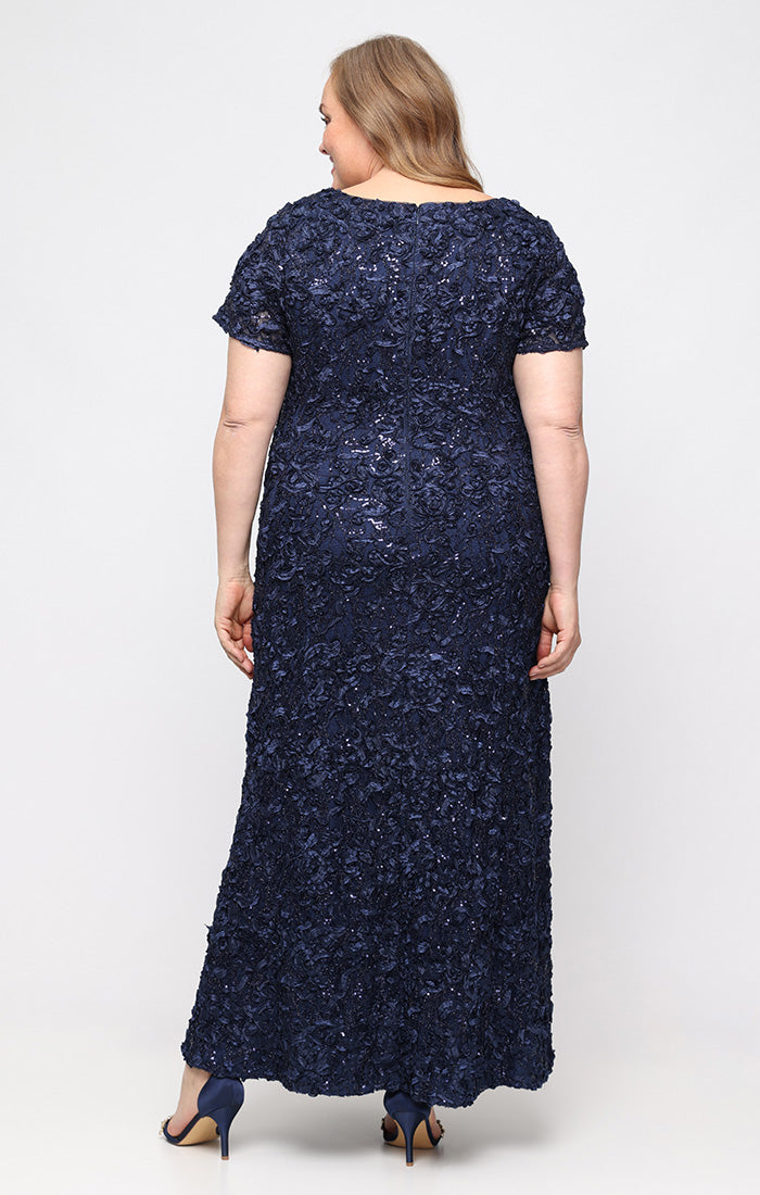 Plus Tiffany Soutache Sequin Lace Illusion-Neckline A-Line Gown