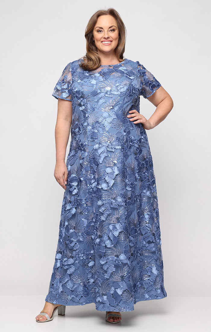Plus Soutache Illusion-Neckline A-Line Gown