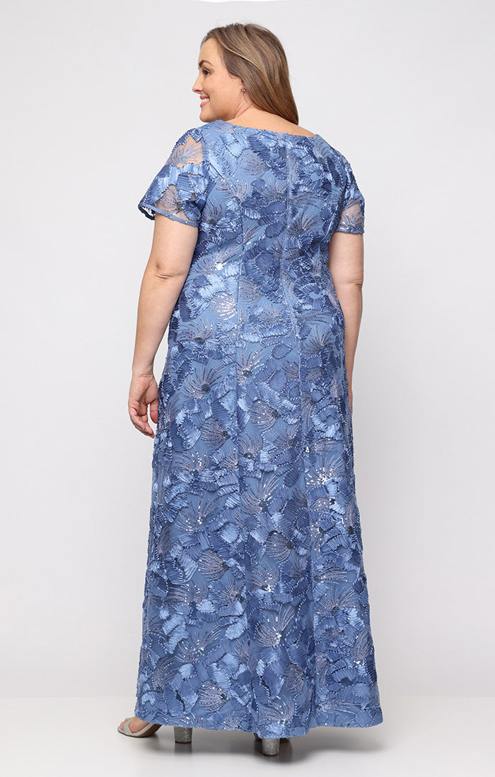 Plus Soutache Illusion-Neckline A-Line Gown