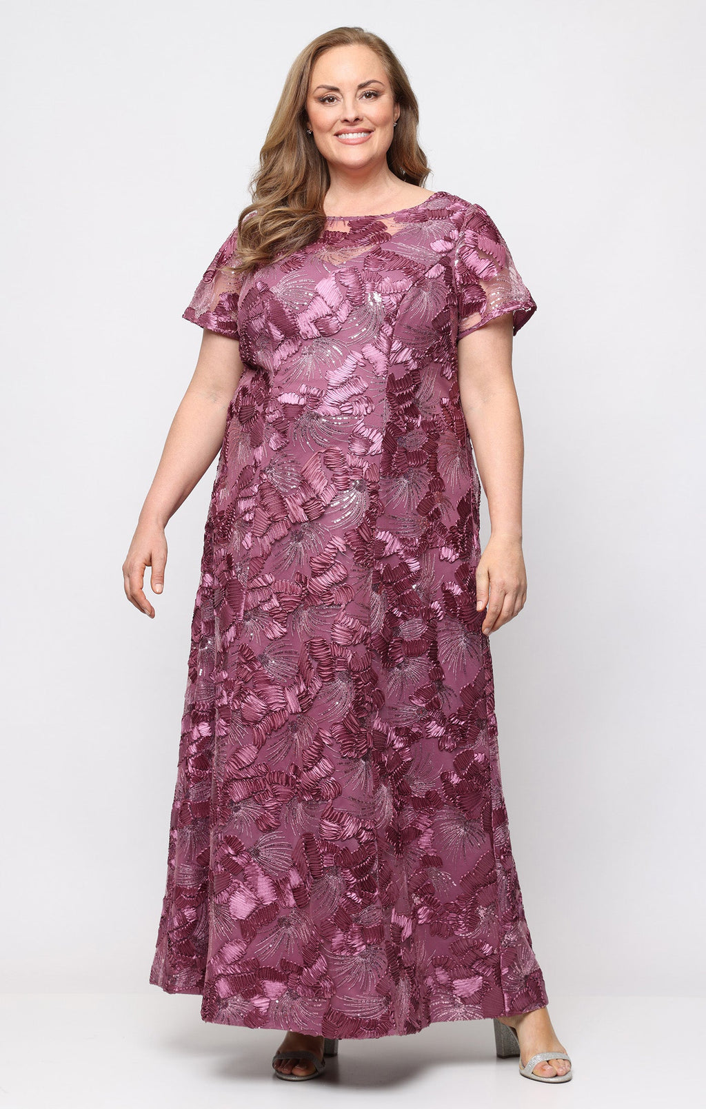Plus Soutache Illusion-Neckline A-Line Gown