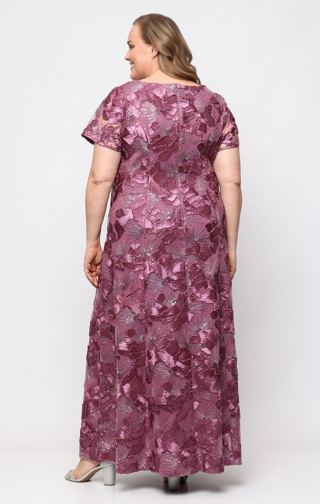 Plus Soutache Illusion-Neckline A-Line Gown