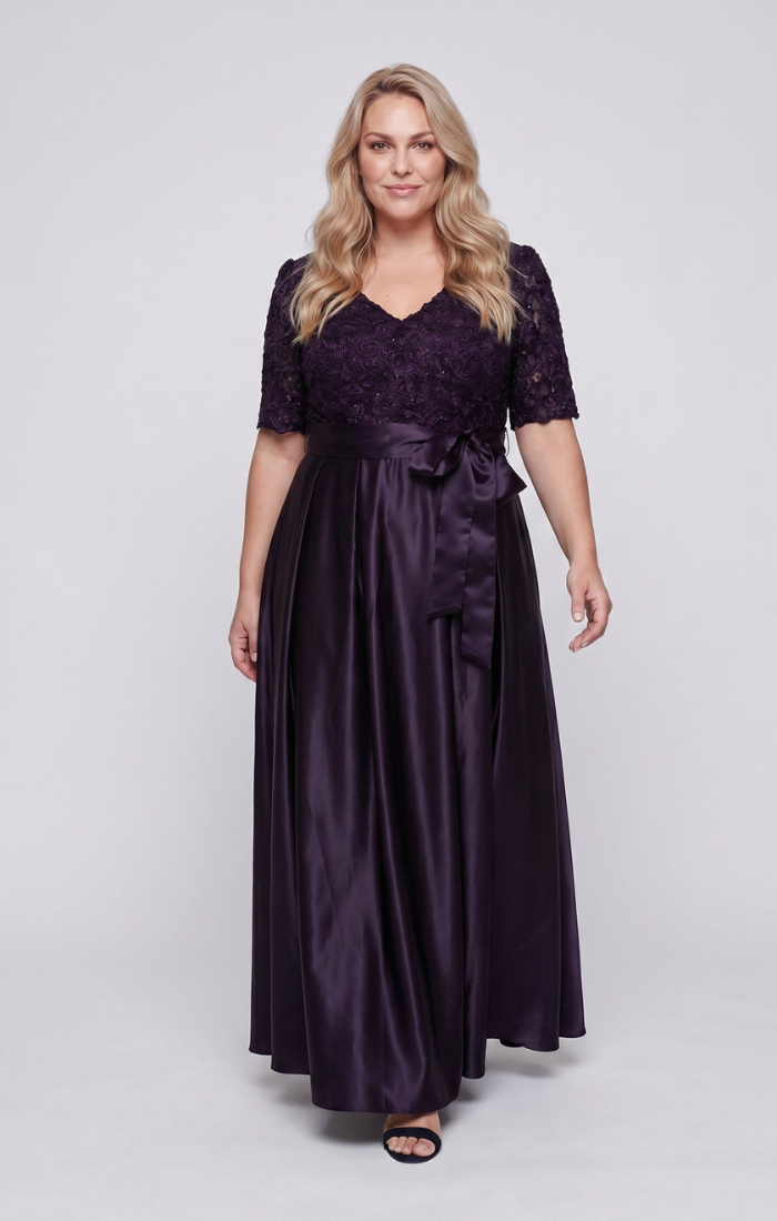 Plus Catherine Soutache V-Neck A-Line Gown
