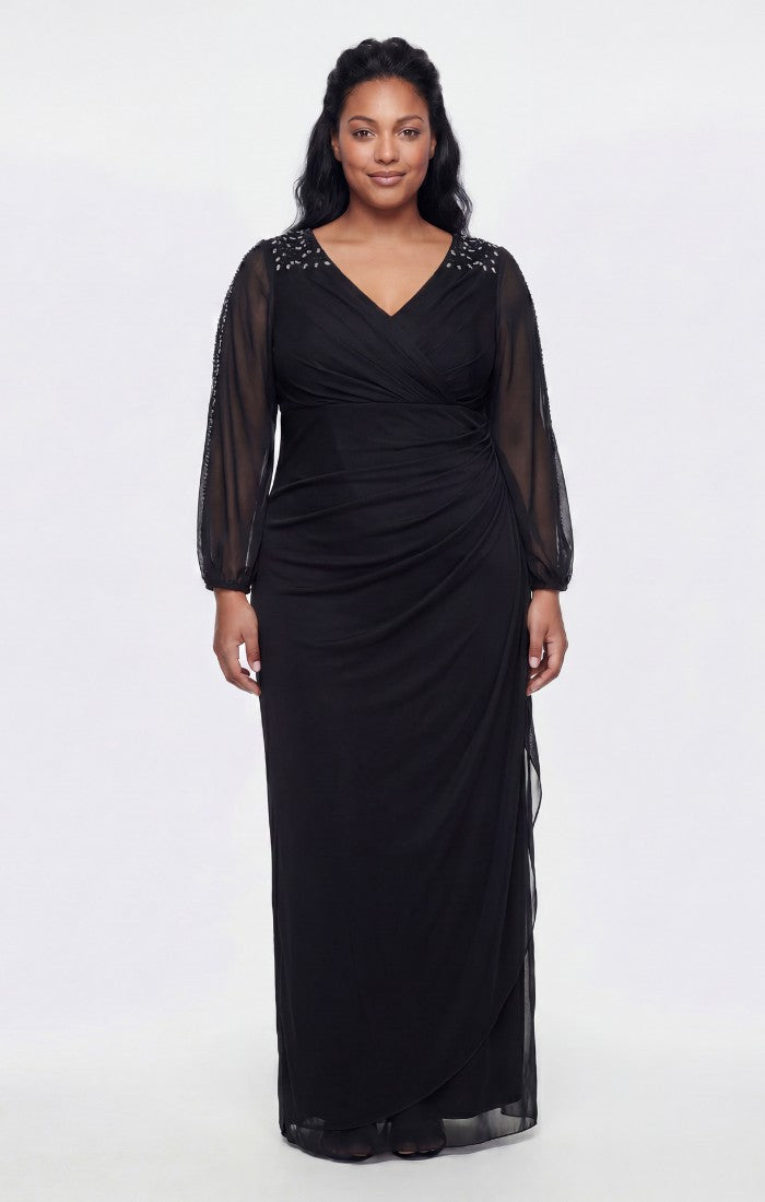 Mesh Surplice-Neckline Gown