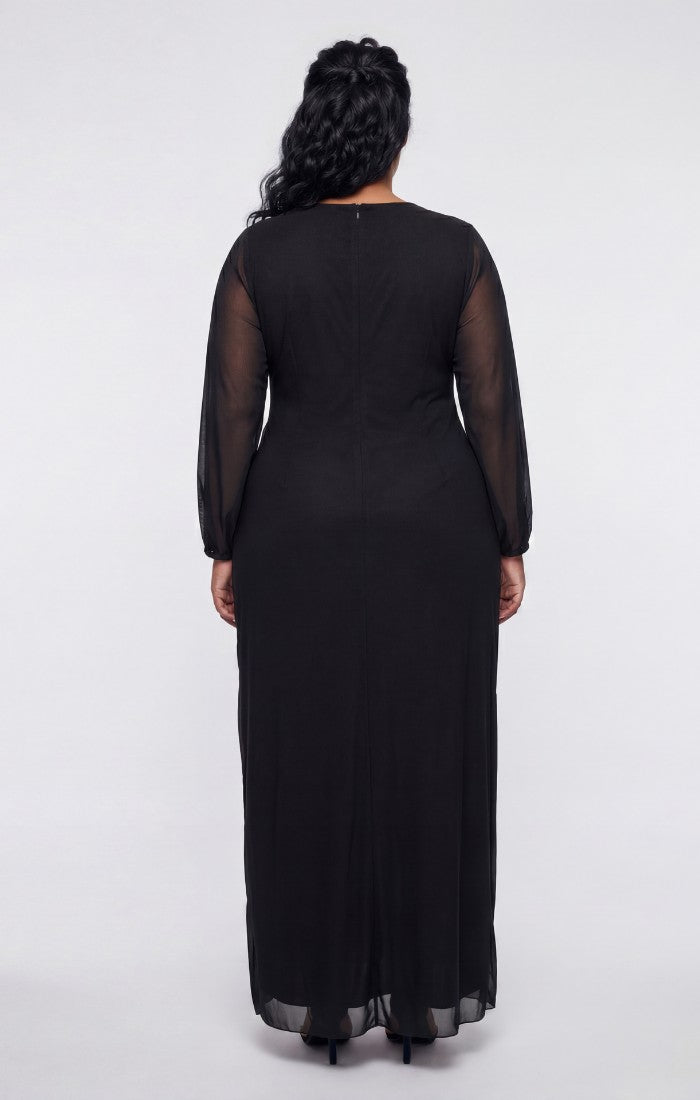 Mesh Surplice-Neckline Gown