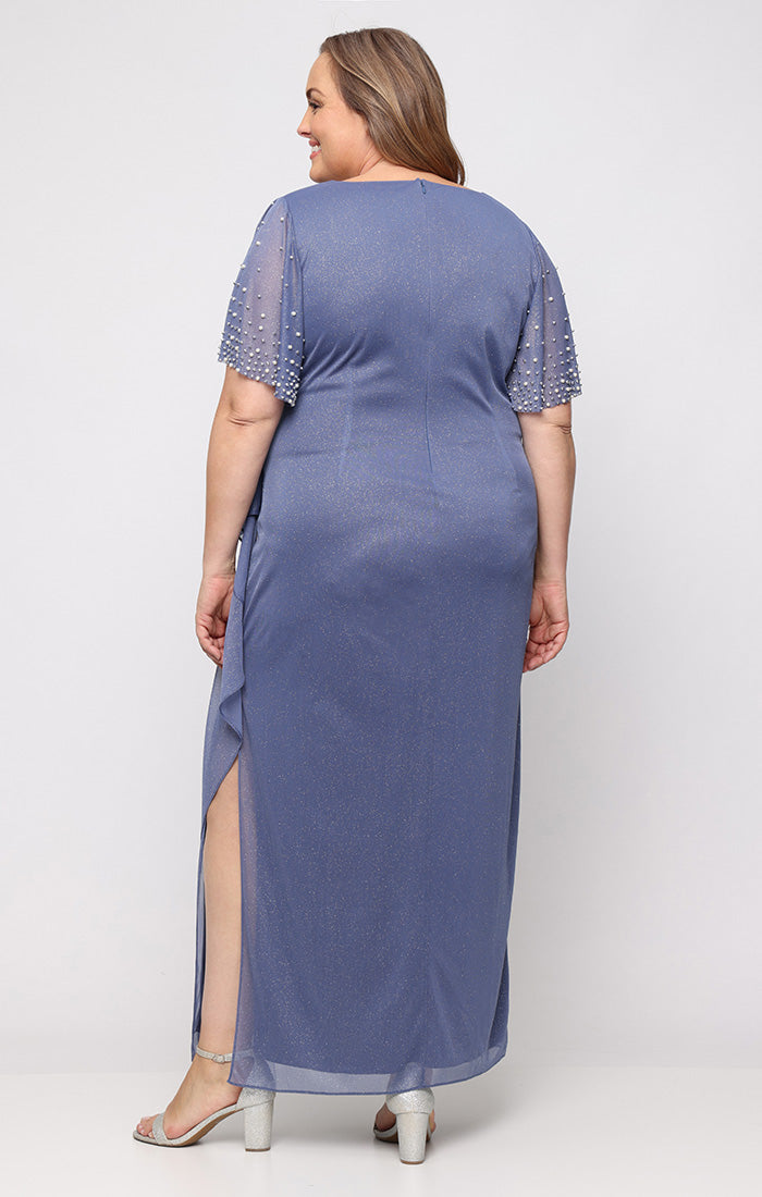 Plus Gracie Glitter Mesh Surplice-Neckline Gown