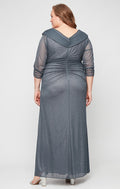 Plus Glitter Mesh Portrait-Collar Gown