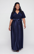 Plus Jersey & Satin Surplice-Neckline Ball Gown