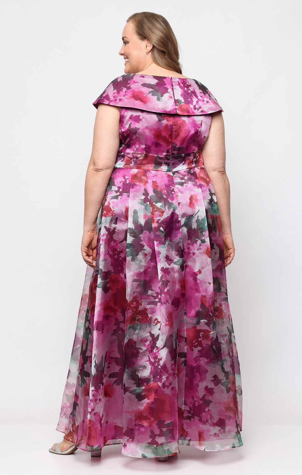 Plus Stacey Organza Portrait-Collar Ball Gown