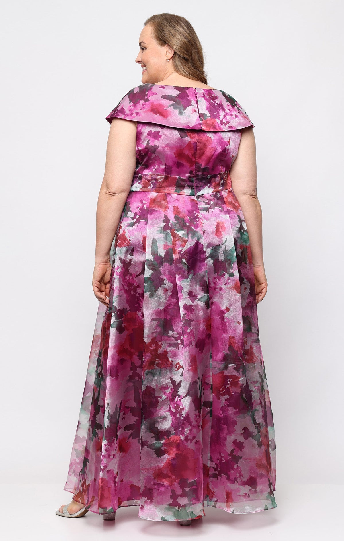 Plus Stacey Organza Portrait-Collar Ball Gown