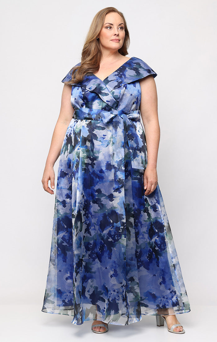 Plus Stacey Organza Portrait-Collar Ball Gown
